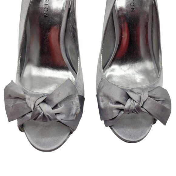 Kate Preston Evie Slingback Heel Silver Size 9M Satin Bow High Platform Open Toe - Picture 3 of 11